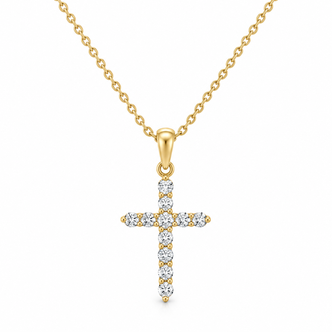 0.24 CTW Diamond 18K Yellow Gold Cross Pendant Necklace
