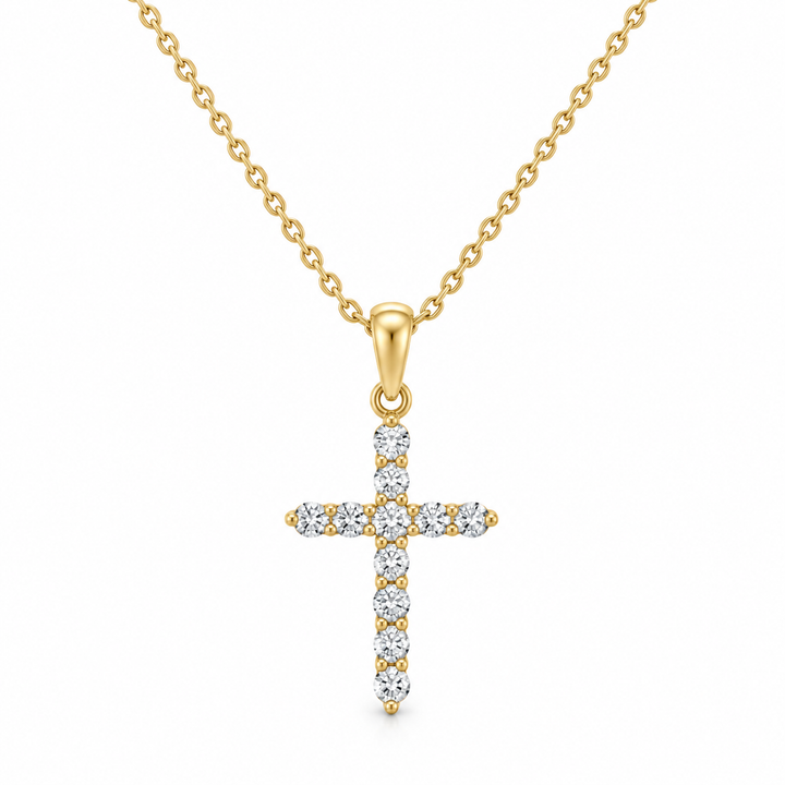 0.24 CTW Diamond 18K Yellow Gold Cross Pendant Necklace
