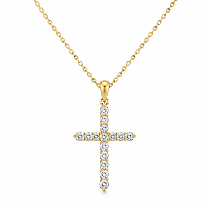 0.43 CTW Diamond 14K Yellow Gold Cross Pendant Necklace