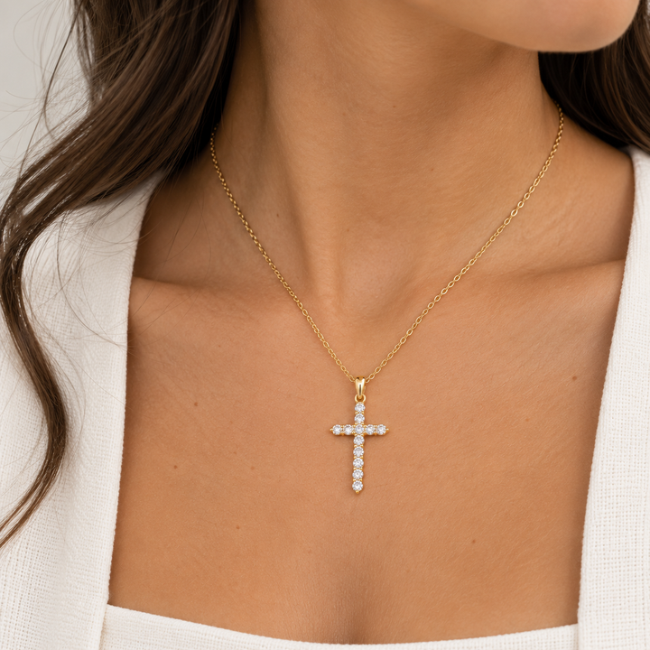 0.43 CTW Diamond 14K Yellow Gold Cross Pendant Necklace