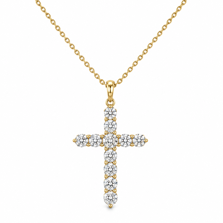 1.36 CTW Diamond 18K Yellow Gold Cross Pendant Necklace