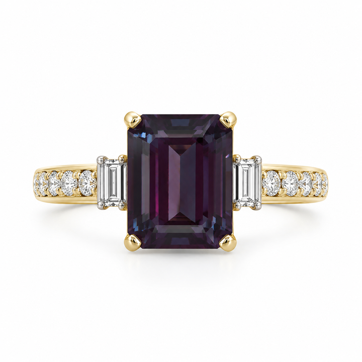 2.80  CTW Created Alexandrite &amp; .21 CTW Diamond 14K Yellow Gold Ring