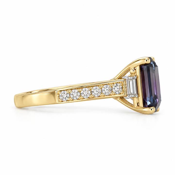 2.80  CTW Created Alexandrite &amp; .21 CTW Diamond 14K Yellow Gold Ring