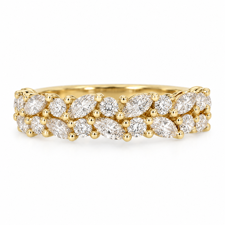 0.61 CTW Diamond Marquise Double Band Ring in 14K Yellow Gold