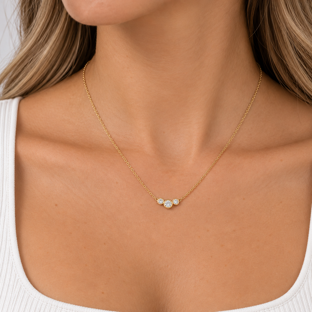 0.25 CTW Three Diamond 14K Yellow Gold Station Necklace