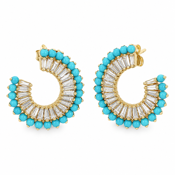 2.50 CTW Tapered Baguette Diamond & Turquoise Earrings