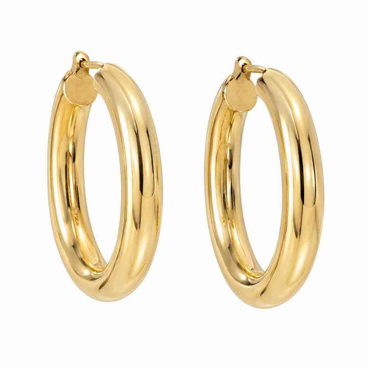 18K Yellow Gold Large Oval Tube Hoop Earrings