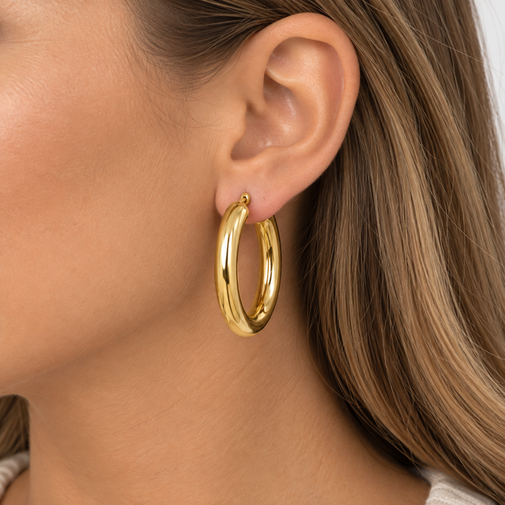 18K Yellow Gold Large Oval Tube Hoop Earrings