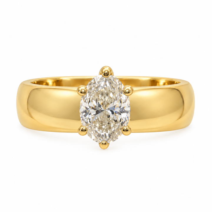 0.80 CT Pear Shape Diamond 18K Yellow Gold Wide Band Ring