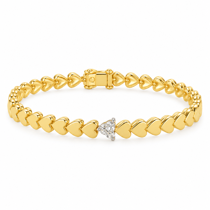 0.25 CTW Heart Shape Diamond 14K Yellow Gold Heart Link Bracelet