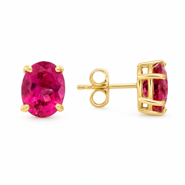 Pink Tourmaline 14K Yellow Gold Oval Stud Earrings