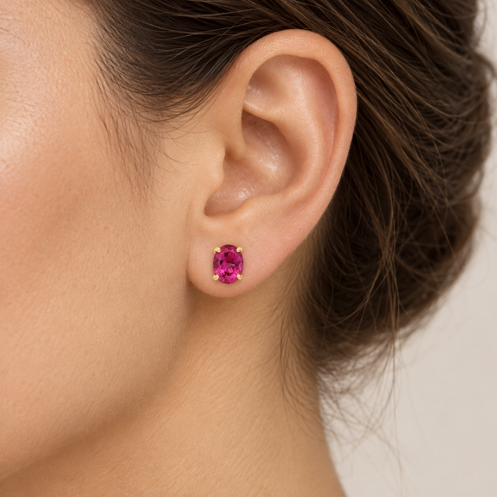 Pink Tourmaline 14K Yellow Gold Oval Stud Earrings