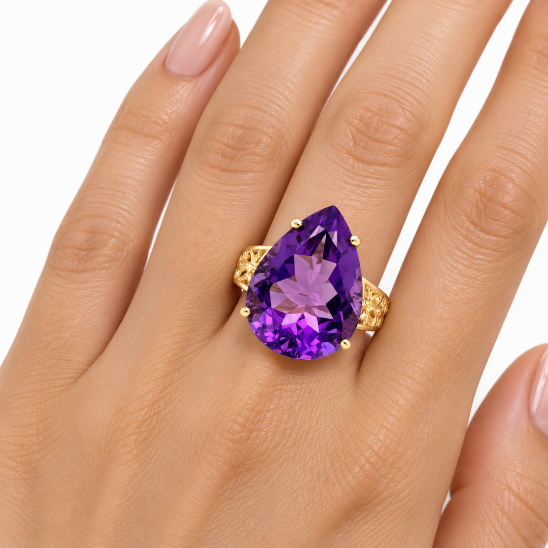 Amethyst 14K Yellow Gold Pear-Shaped Statement Ring