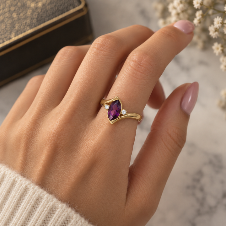 Amethyst &amp; 0.06 CTW Diamond 14K Yellow Gold Ring
