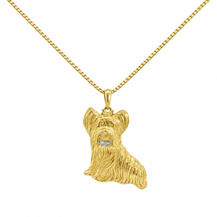 0.015 CTW Diamond 10K Yellow Gold Yorkie Dog Pendant with 14K Box Chain