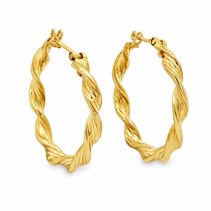 14K Yellow Gold Italian Twisted Hoop Earrings