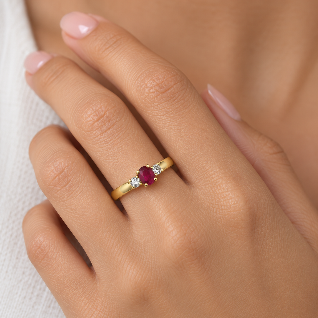 Ruby &amp; 0.12 CTW Diamond Three-Stone 14K Yellow Gold Ring