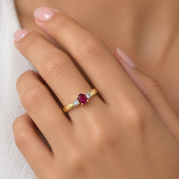 Ruby &amp; 0.12 CTW Diamond Three-Stone 14K Yellow Gold Ring