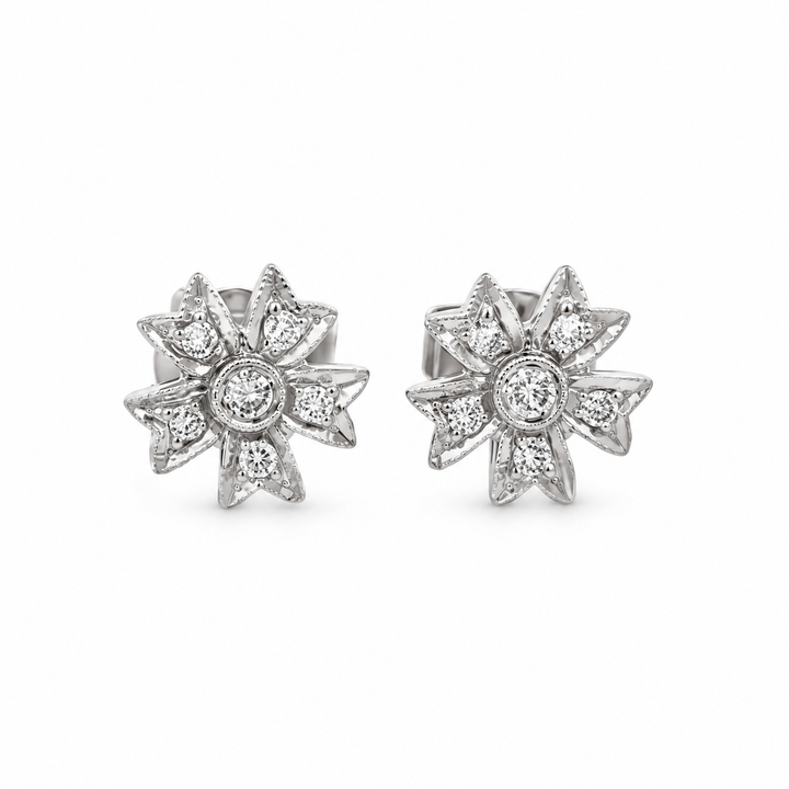 0.20 CTW Diamond 18K White Gold Floral Stud Earrings