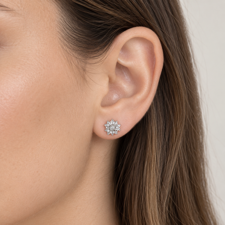 0.20 CTW Diamond 18K White Gold Floral Stud Earrings