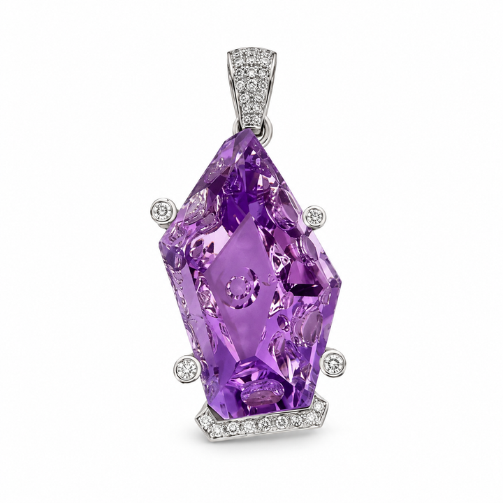 45.77ct amethyst and diamond pendant, 18k white gold