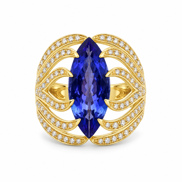4.36 CT Tanzanite &amp; 0.45 CTW Diamond 18K Yellow Gold Ring