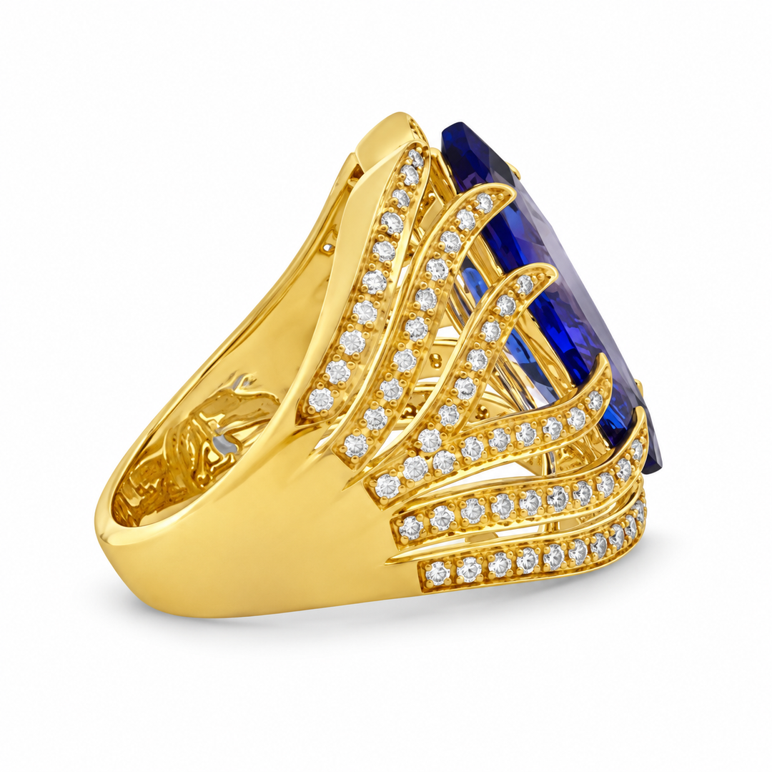 4.36 CT Tanzanite &amp; 0.45 CTW Diamond 18K Yellow Gold Ring