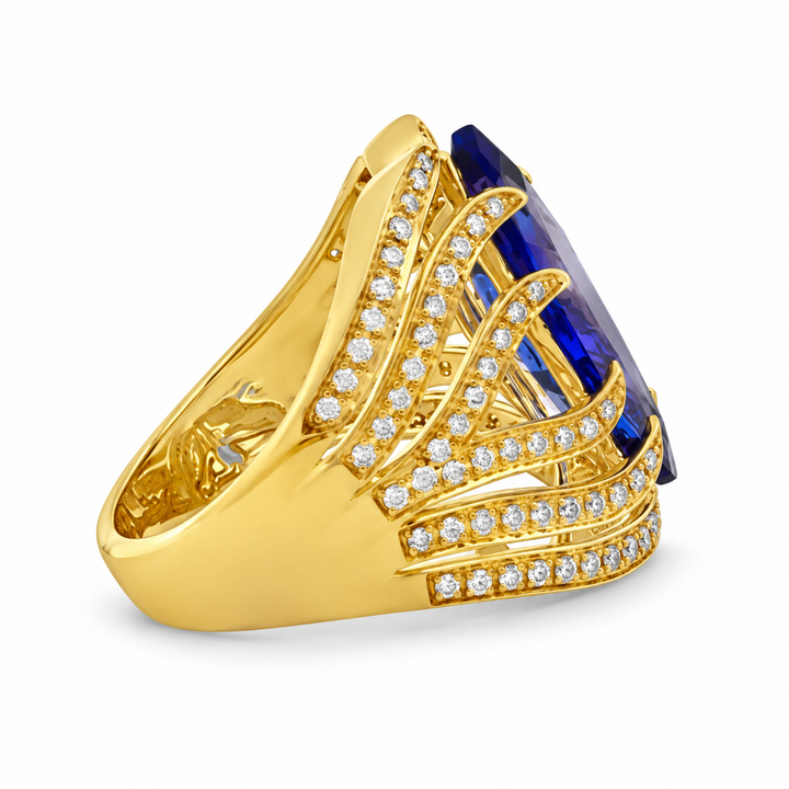 4.36 CT Tanzanite &amp; 0.45 CTW Diamond 18K Yellow Gold Ring