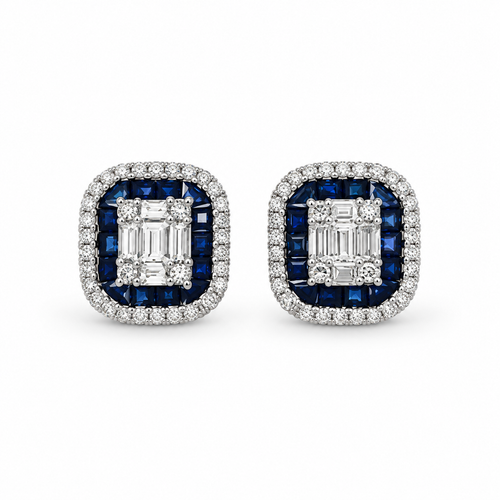 0.47 CTW Sapphire & 0.56 CTW Diamond 14K Two-Tone Halo Stud Earrings