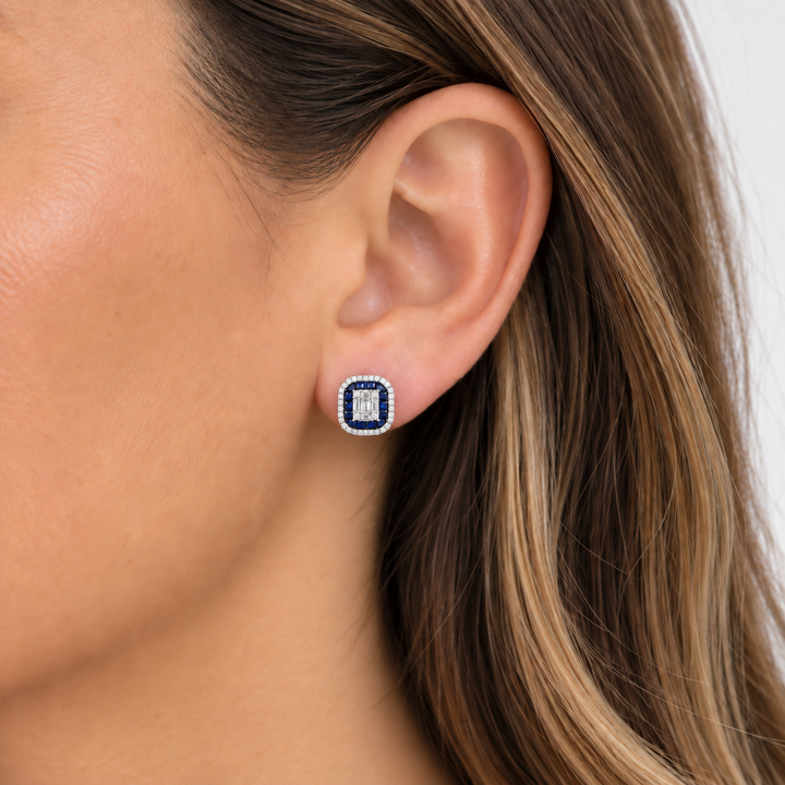 0.47 CTW Sapphire &amp; 0.56 CTW Diamond 14K Two-Tone Halo Stud Earrings