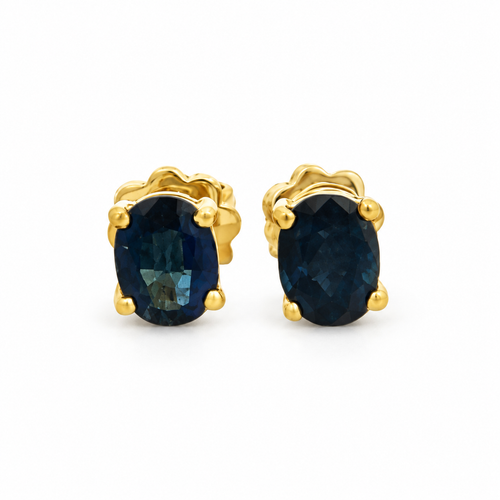 18K Yellow Gold 6 x 4.5mm Oval Sapphire Stud Earrings