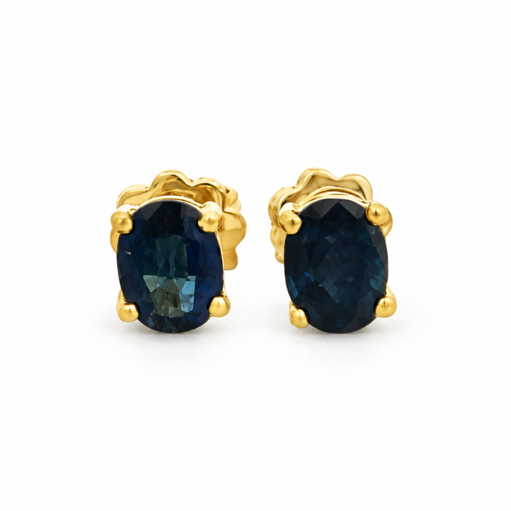 18K Yellow Gold 6 x 4.5mm Oval Sapphire Stud Earrings