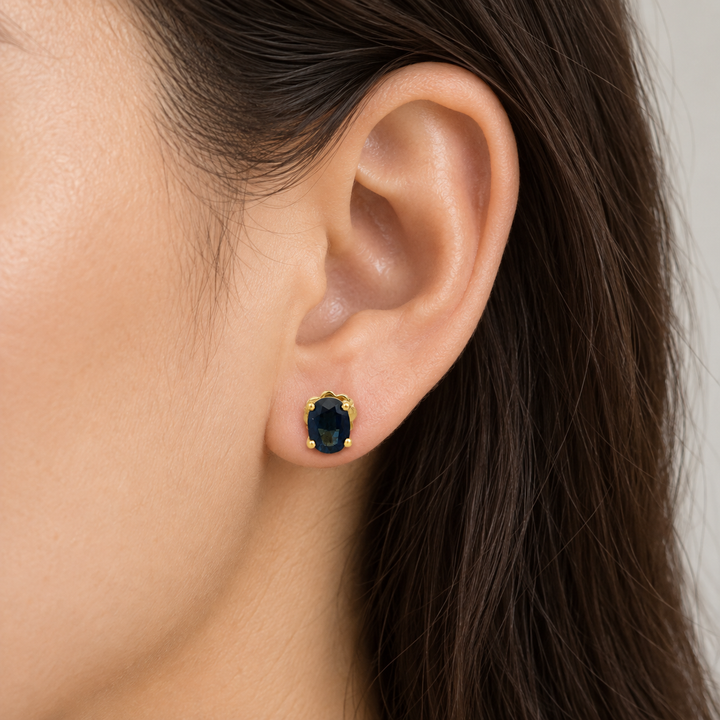 18K Yellow Gold 6 x 4.5mm Oval Sapphire Stud Earrings