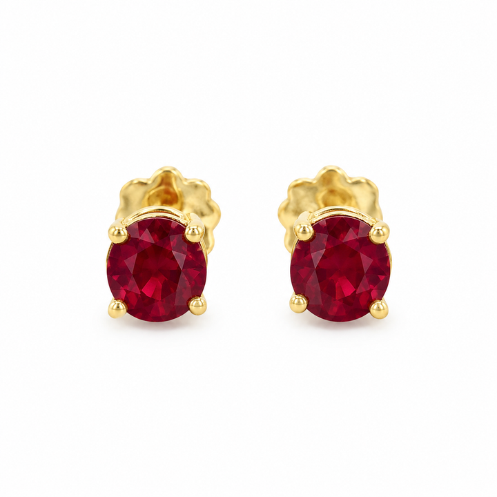 18K Yellow Gold 6mm Round Garnet Stud Earrings