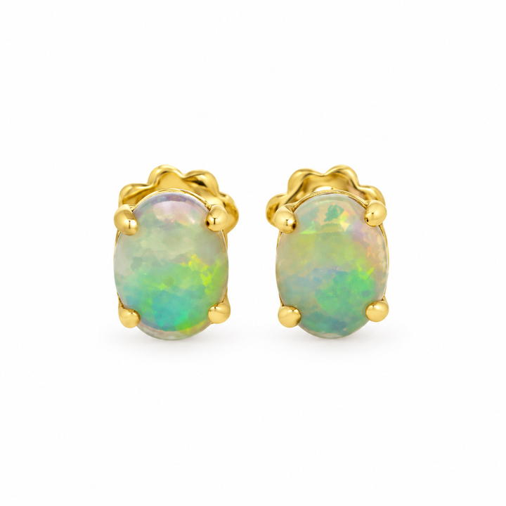 18K Yellow Gold 5x7mm Oval Opal Stud Earrings