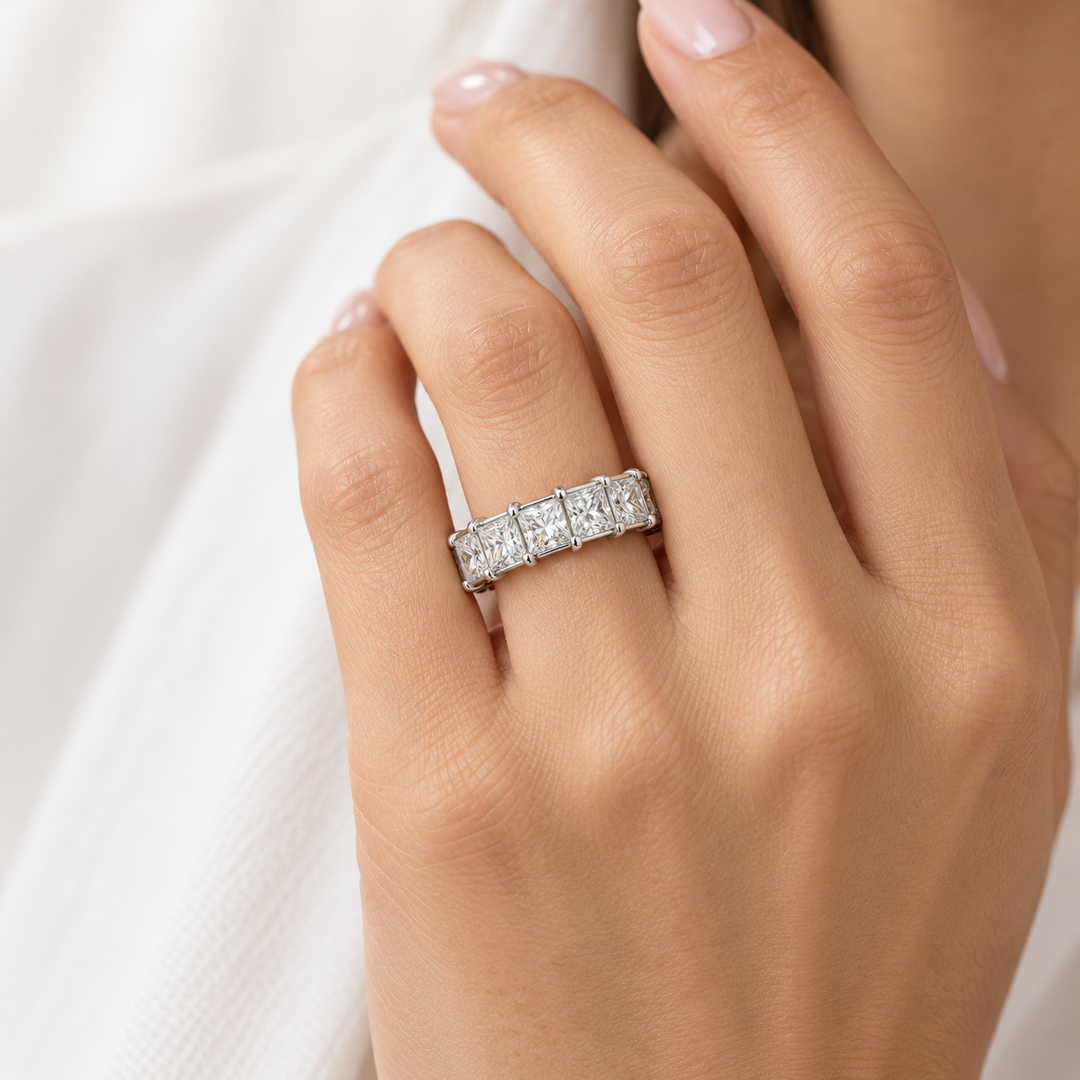 5.58 CTW Princess Cut Diamond Platinum Eternity Band
