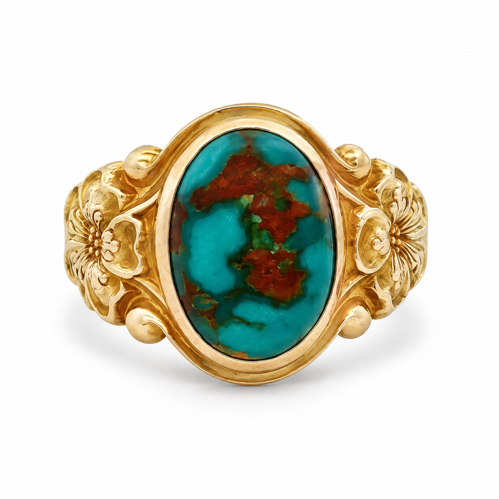Turquoise 14K Yellow Gold Floral Ring