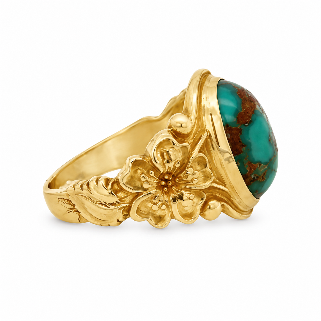 Turquoise 14K Yellow Gold Floral Ring