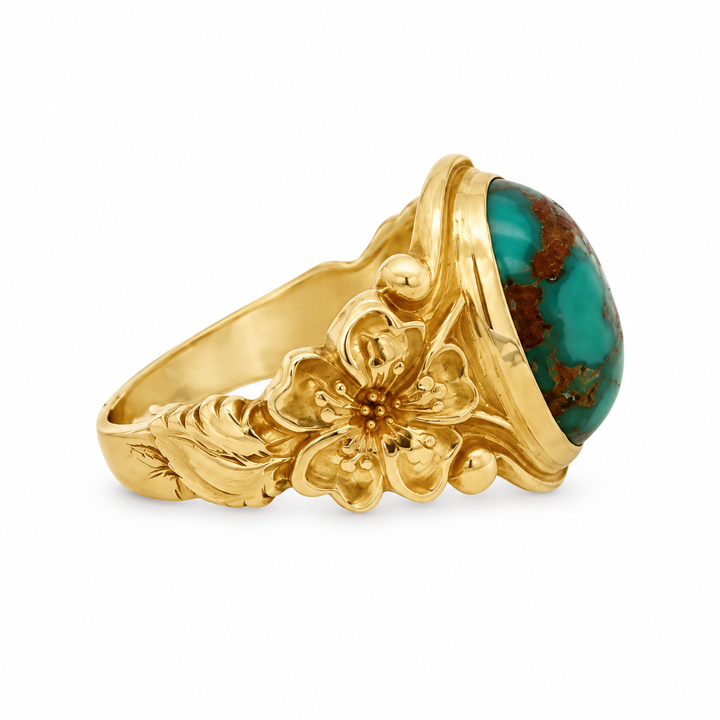 Turquoise 14K Yellow Gold Floral Ring