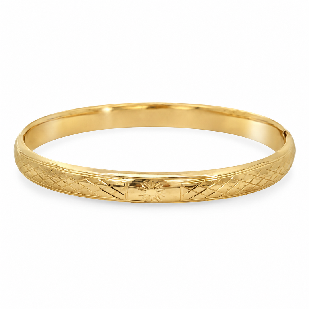 14K Yellow Gold Etched 8mm Bangle Bracelet