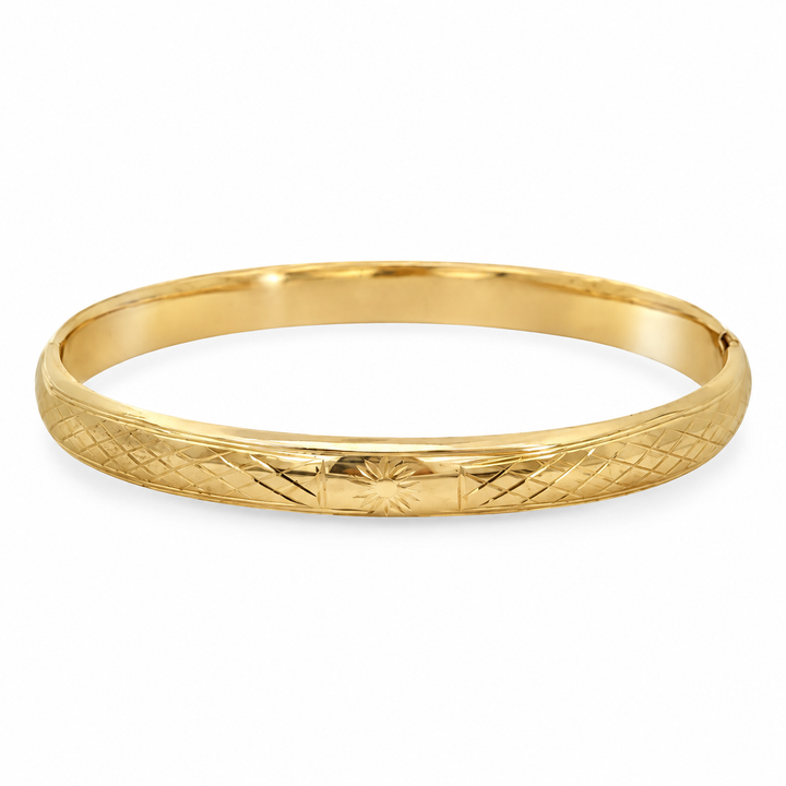 14K Yellow Gold Etched 8mm Bangle Bracelet