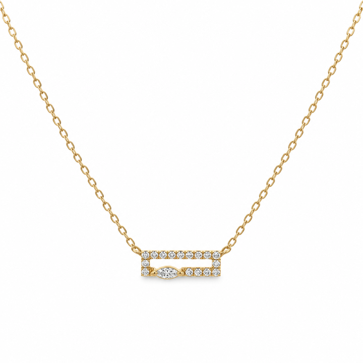 0.21 CTW Diamond 14K Yellow Gold Marquise &amp; Round Bar Necklace