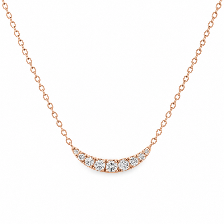 0.15 CTW Diamond 14K Rose Gold Half Moon Station Bar Necklace