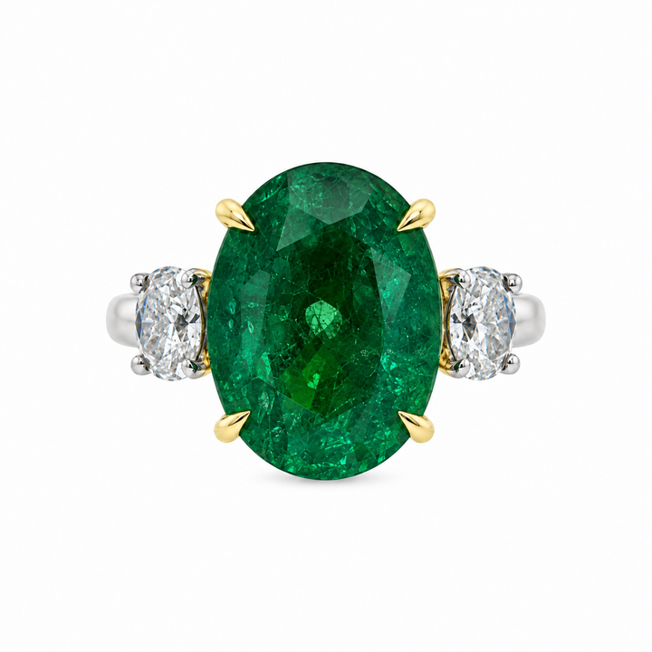 7.05 CT Emerald &amp; 0.66 CTW Diamond Platinum &amp; 18K Yellow Gold Ring