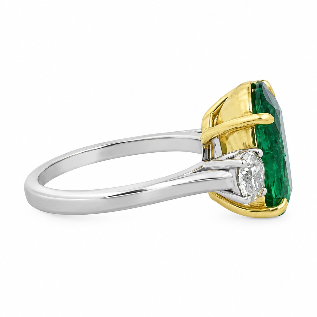 7.05 CT Emerald &amp; 0.66 CTW Diamond Platinum &amp; 18K Yellow Gold Ring