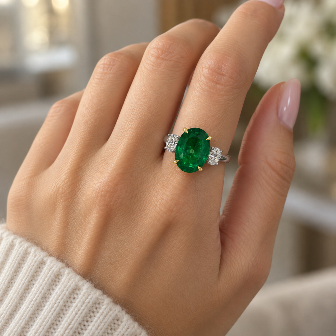 7.05 CT Emerald &amp; 0.66 CTW Diamond Platinum &amp; 18K Yellow Gold Ring