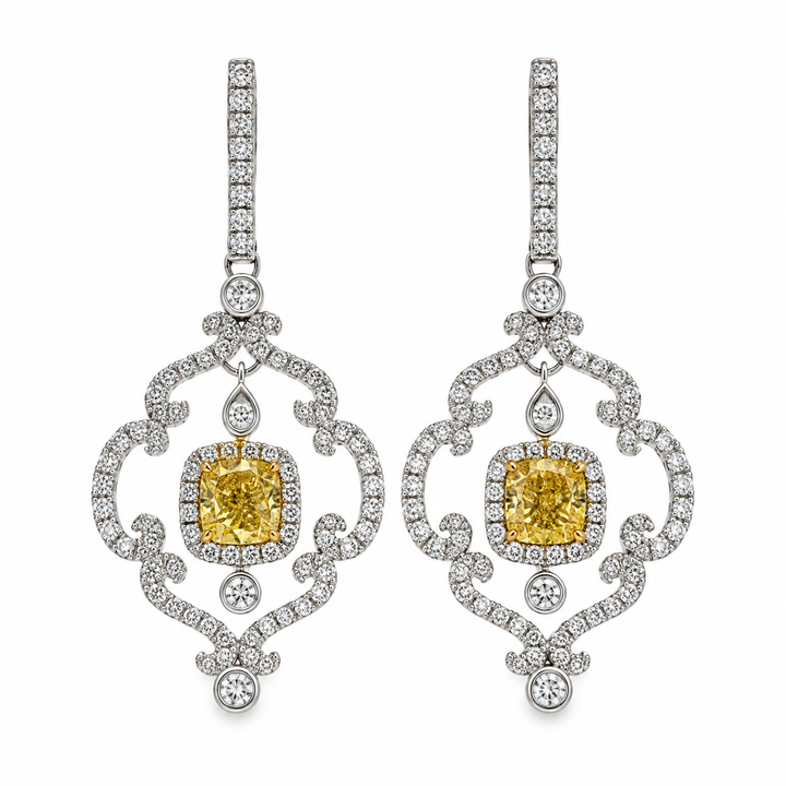2.05 CTW Fancy Yellow Diamond Earrings in 18K Yellow &amp; White Gold