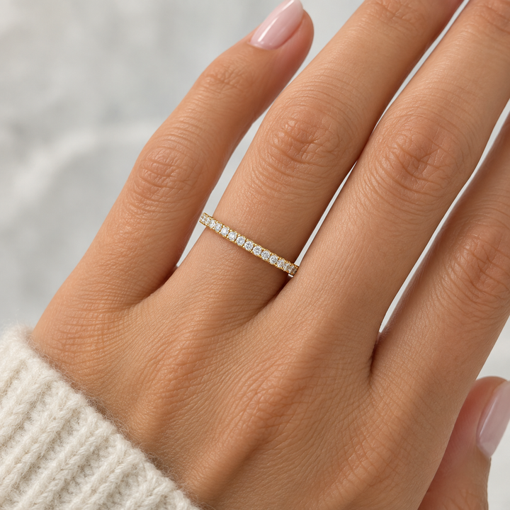 0.46 CTW Diamond 18K Yellow Gold Thin Stackable Eternity Band Ring