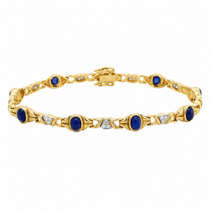 0.15 CTW Diamond &amp; Sapphire 18K Yellow Gold Link Bracelet