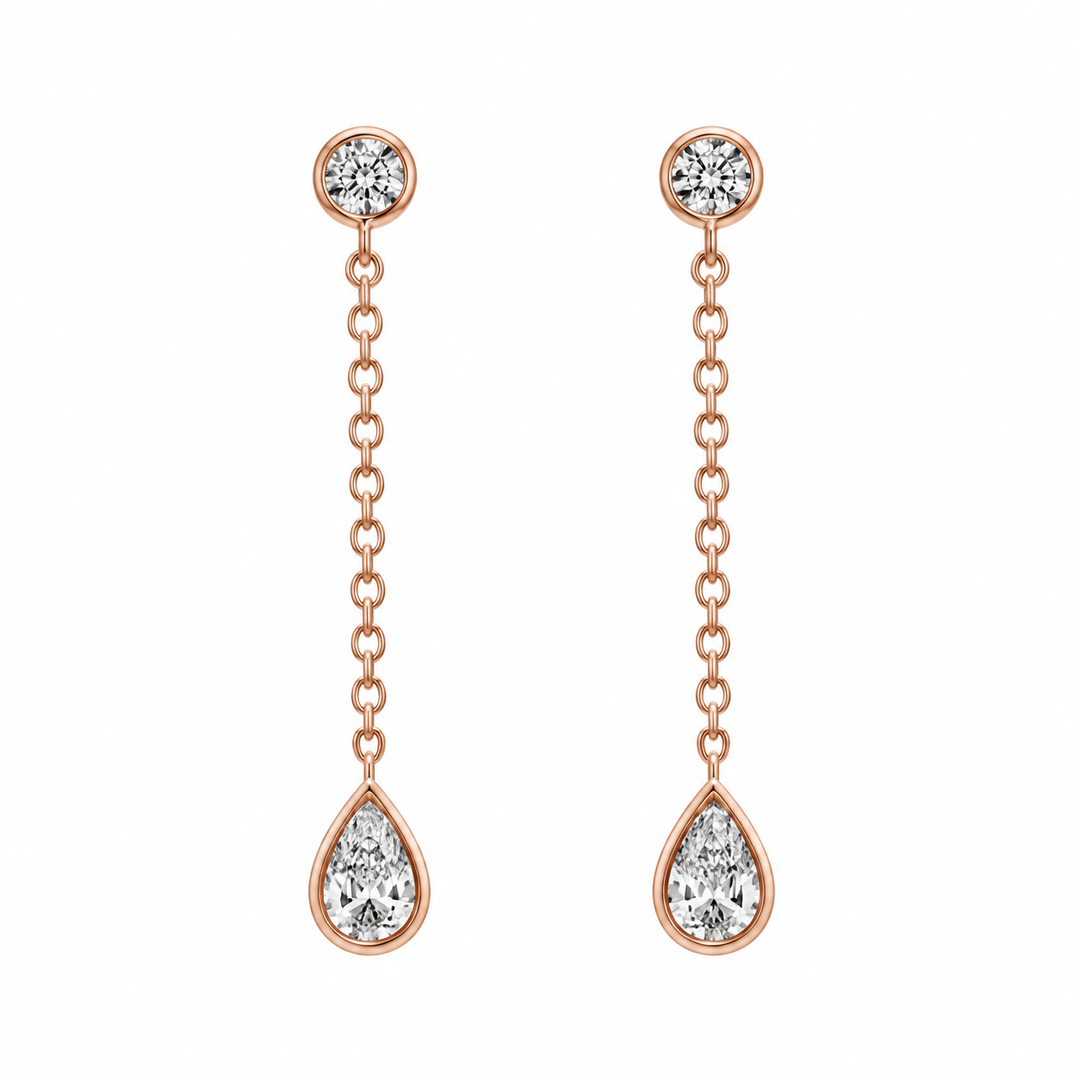 1.70 CTW Pear & Round Diamond 14K Rose Gold Drop Earrings